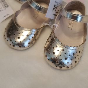 Children's place 0-3 month gold shoe baby twins